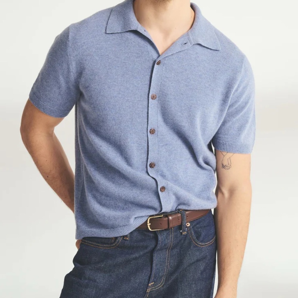 NAADAM Blue Short Sleeve 100% Cashmere Sweater | Sz M